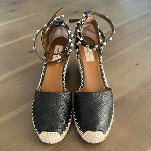 Valentino Garavani Rockstud Double Leather Wedge Espadrilles